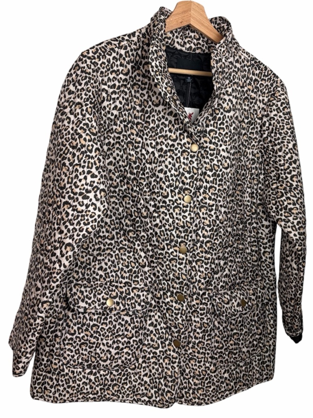 Cynthia Rowley Women's Quilted Leopard Print Jacket, Black, Tan & Brown, 1X, NWT